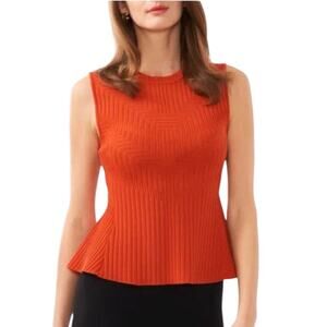 Halogen Sleeveless Sweater Knit Top Size S Ribbed Texture Peplum Flare Rust